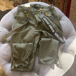 Womens Olive Green Cargo Pants with Straps